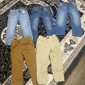 3T Carter's Kids Jeans and Pants Set - Blue, Tan, Cream Lot of 5